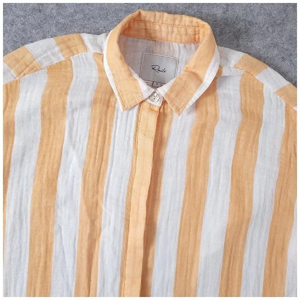 Rails Jamie Orange Ortona Stripe Top Womens Small Short Sleeve Organic Cotton